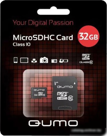 QUMO microSDHC QM32GMICSDHC10U3 32GB (с адаптером)