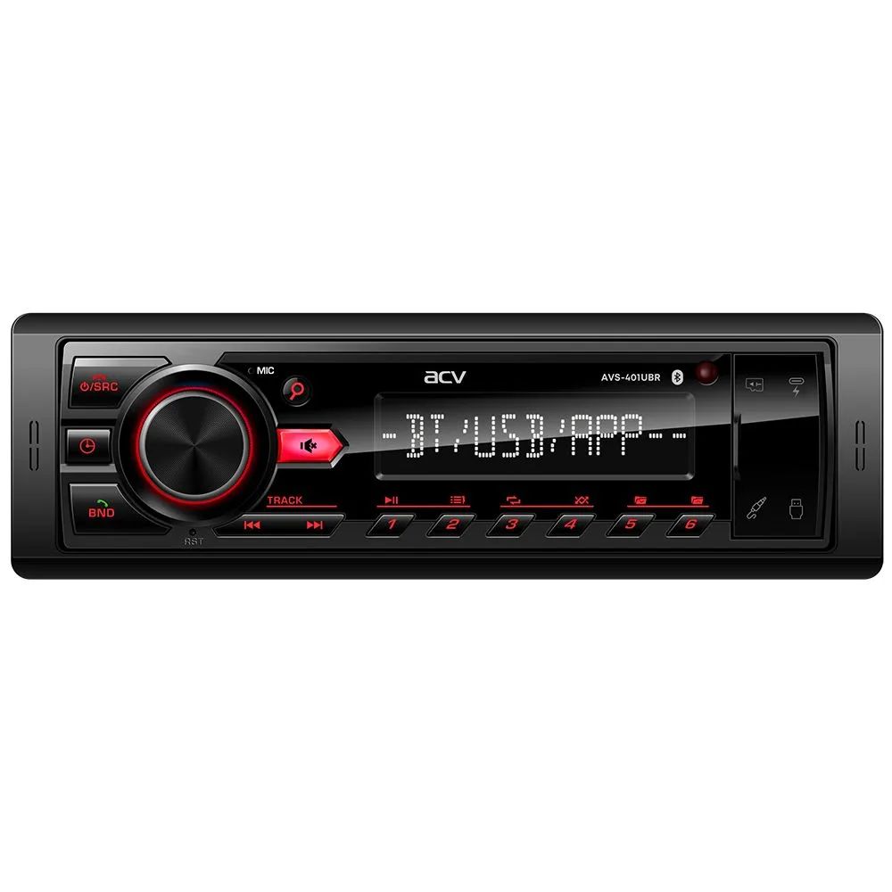 ACV AVS-401UBR (1din/База 36мм/красная/Bluetooth/USB/TYPE-C/AUX/SD/FM/4*50)