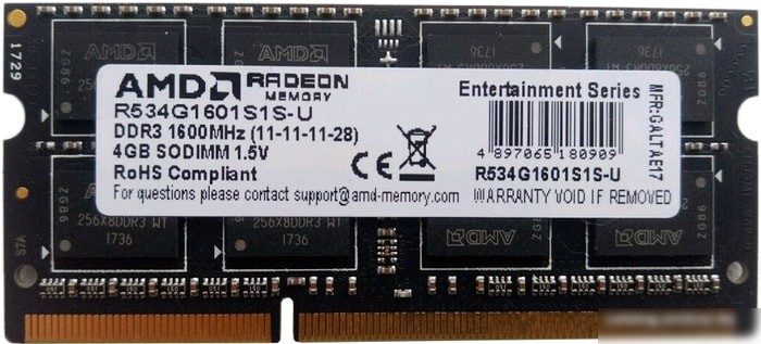 AMD Radeon R3 4GB DDR3 SODIMM PC4-10600 R334G1339S1S-U
