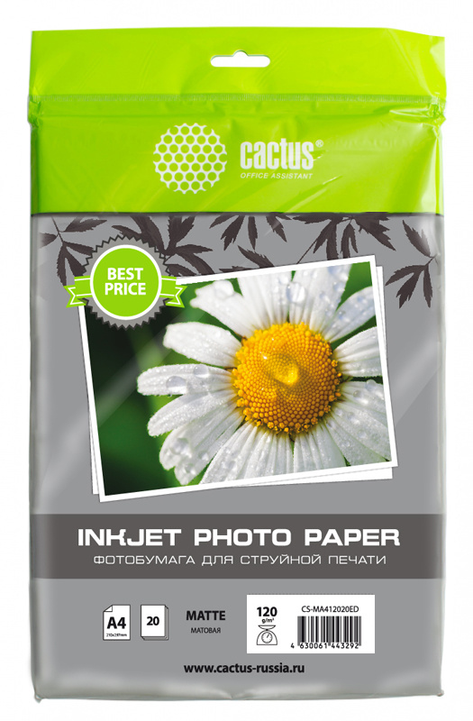 Фотобумага CACTUS Матовая A4 120 г/м2 20 листов CS-MA412020ED