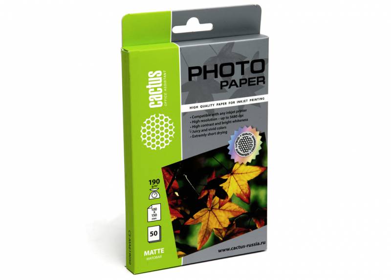 Фотобумага CACTUS Матовая А6 190 г/м2 50 листов (CS-MA619050)
