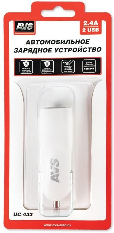AVS Автомобильное ЗУ UC-443, 1 USB + кабель Type-C , 2.4 А, 12 Вт (A78701S)