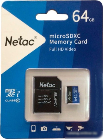 Карта памяти Netac P500 Standard 64GB NT02P500STN-064G-R + адаптер
